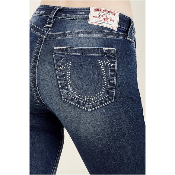 True Religion Women's Curvy Skinny Fit Crystal Logo Strech Jeans - Picture 1 of 5